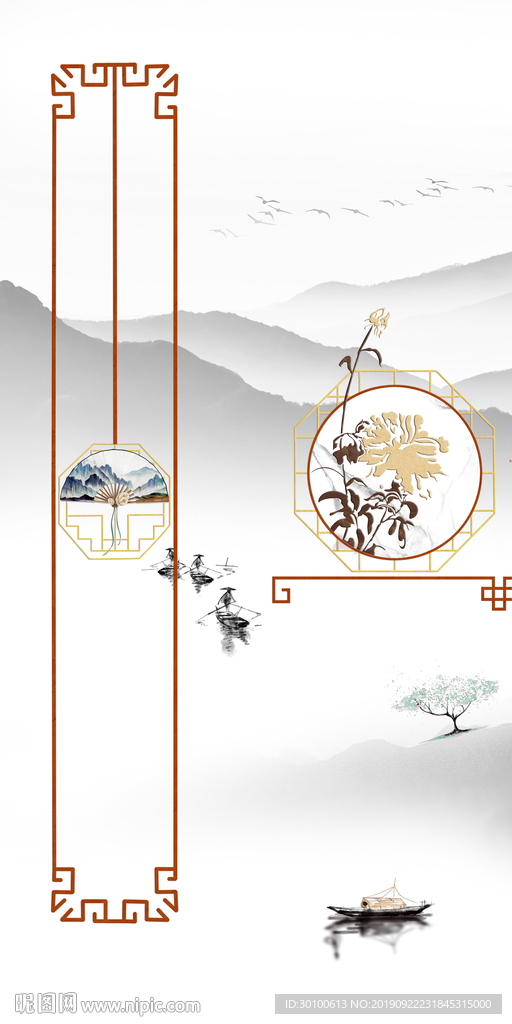 中国风玄关意境画 TIF分层