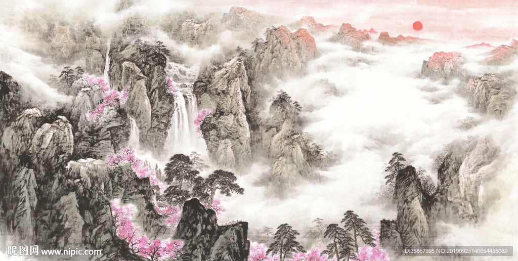 中式高清山水壁画