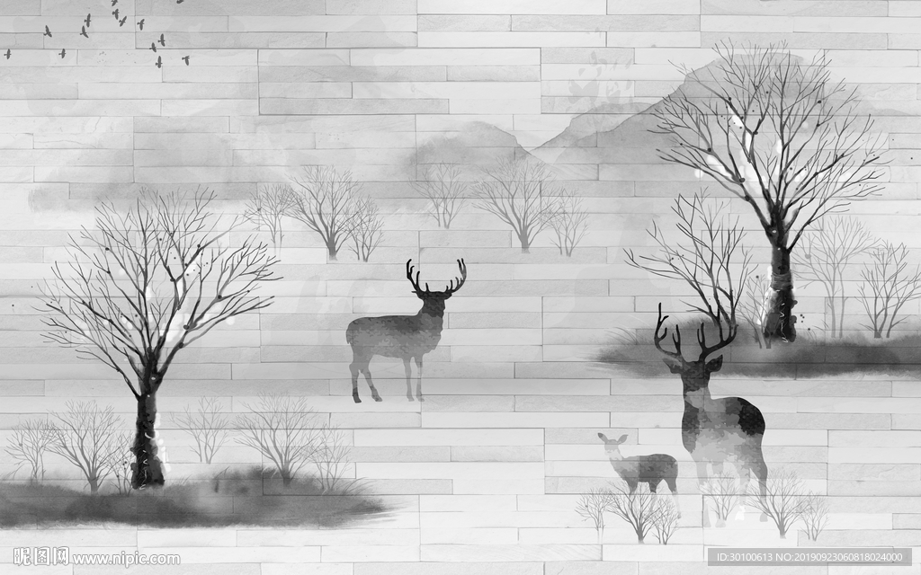 麋鹿大气装饰画 TIF分层