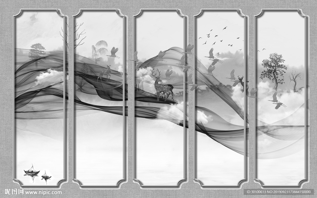 高清灰色背景墙画 TIF分层