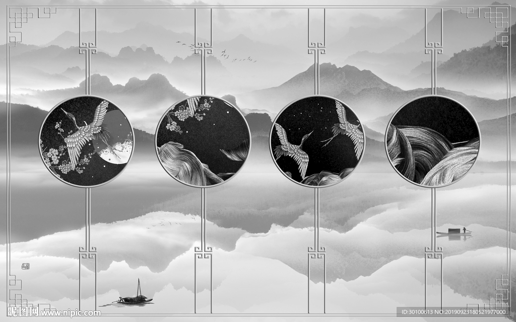 现代高档山水画 TIF分层