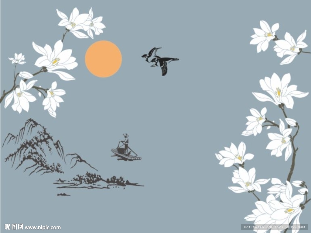 山水矢量a玉兰花矢量图