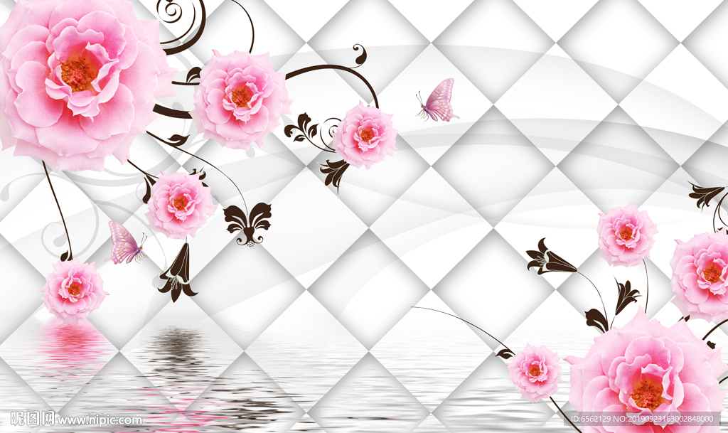 玫瑰倒影3D背景墙