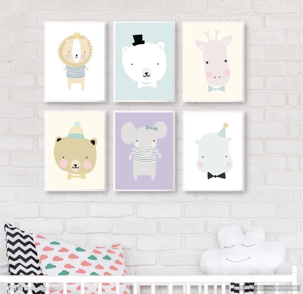 现代简约手绘卡通动物装饰画