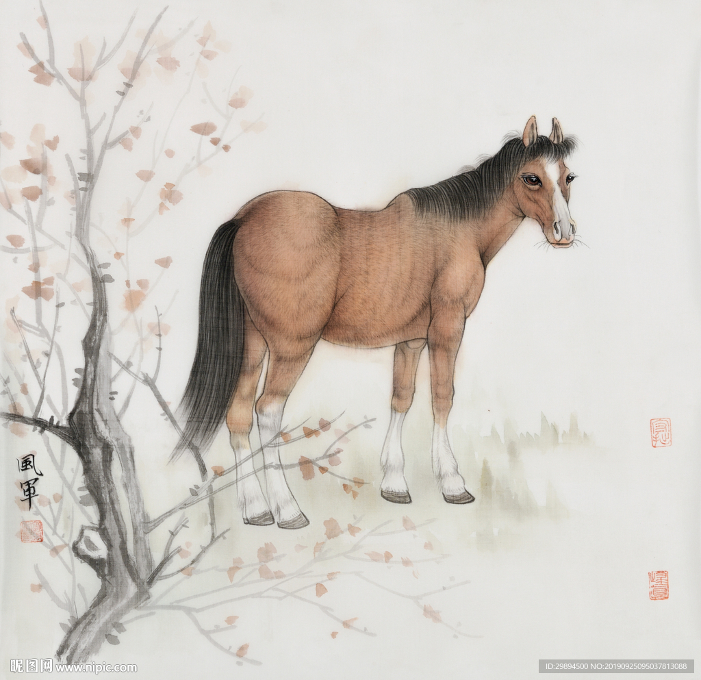 马水墨画装饰画无框画玄关