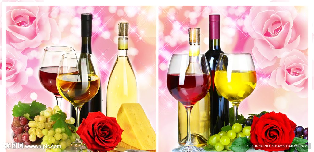 红酒玫瑰现代简约装饰画