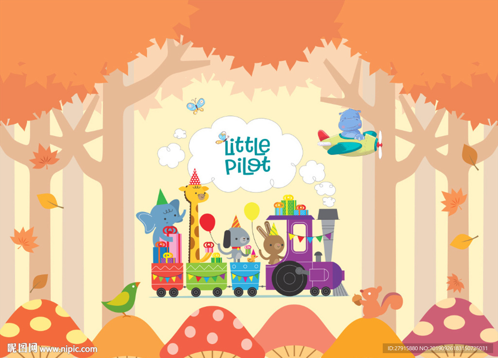 高清矢量卡通儿童房动物装饰画