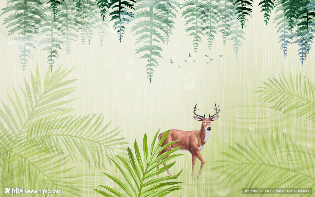 麋鹿大气背景墙 TIF分层