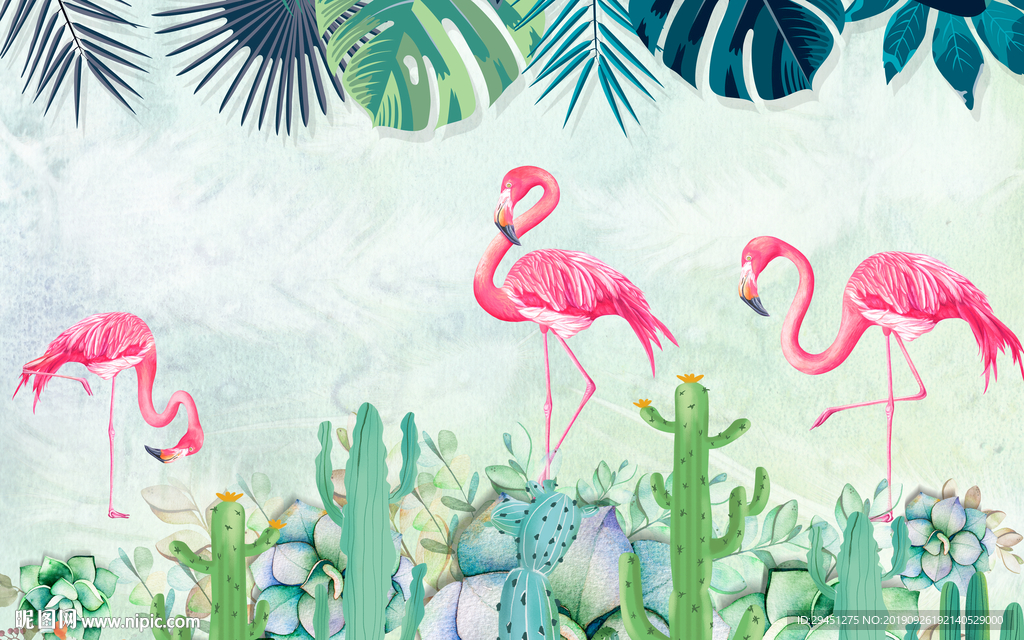 火烈鸟新款背景墙 TIF分层