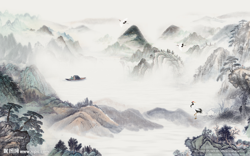 国画新款背景墙 TIF分层