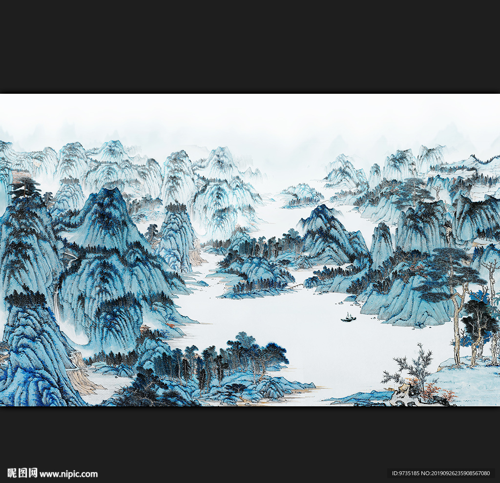 大型高清工笔山水画壁画背景墙