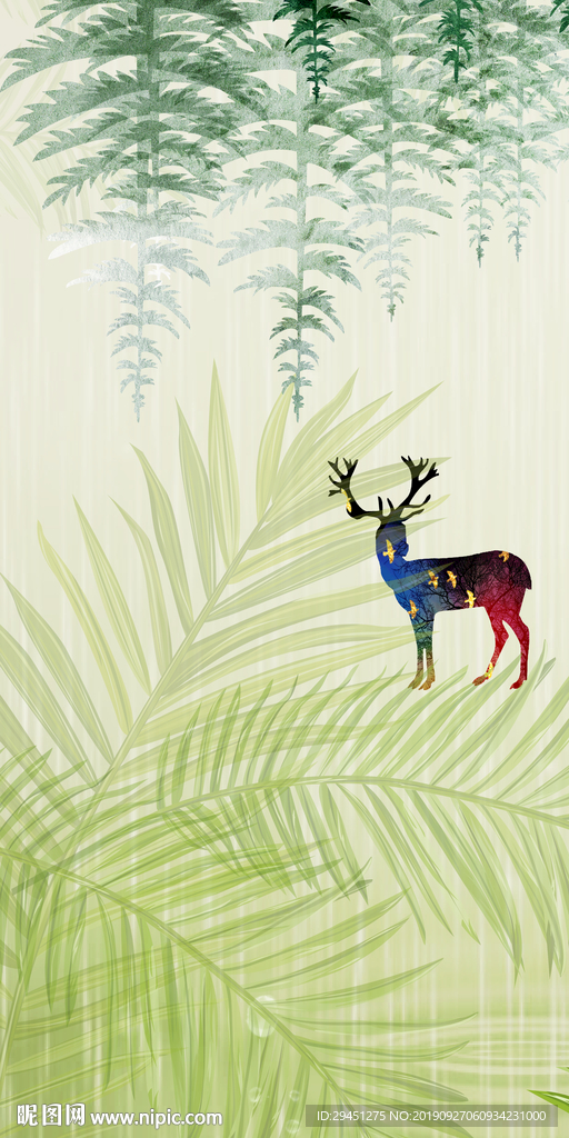 麋鹿新北欧玄关画 TIF分层