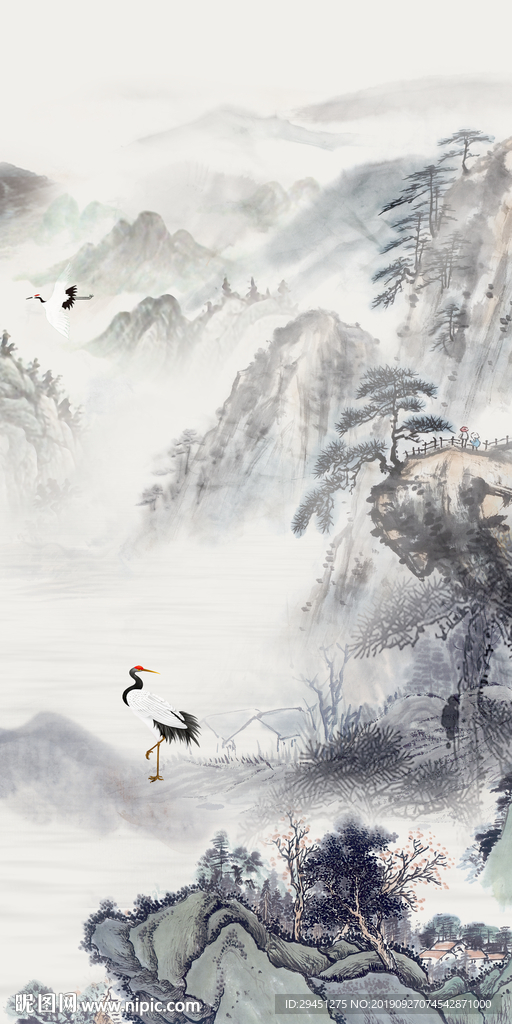 高档 新玄关山水画 TIF分层