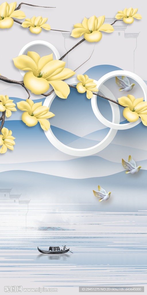 现代风景山水画 TIF分层