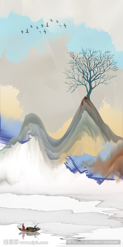 中式风景山水画 TIF分层