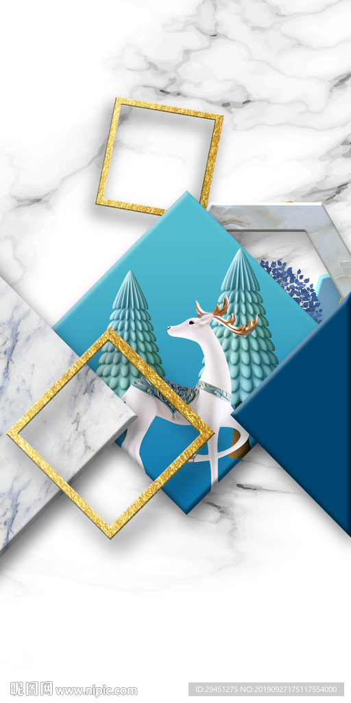 几何麋鹿玄关画 TIF分层