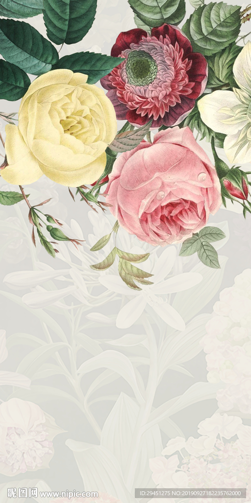 手绘花纹玄关画 TIF分层