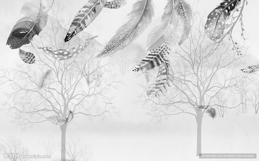 羽毛新北欧装饰画 TIF分层