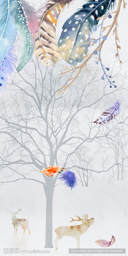 麋鹿 新欧式玄关画 TIF分层