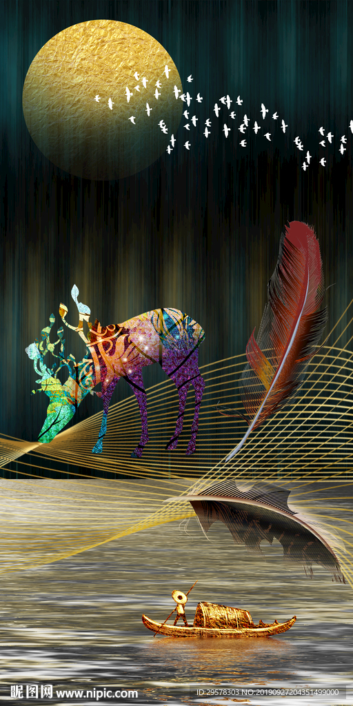 金色新欧式玄关画 TIF分层