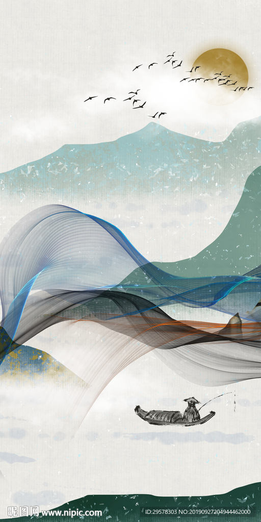 奢华新中式玄关画 TIF分层