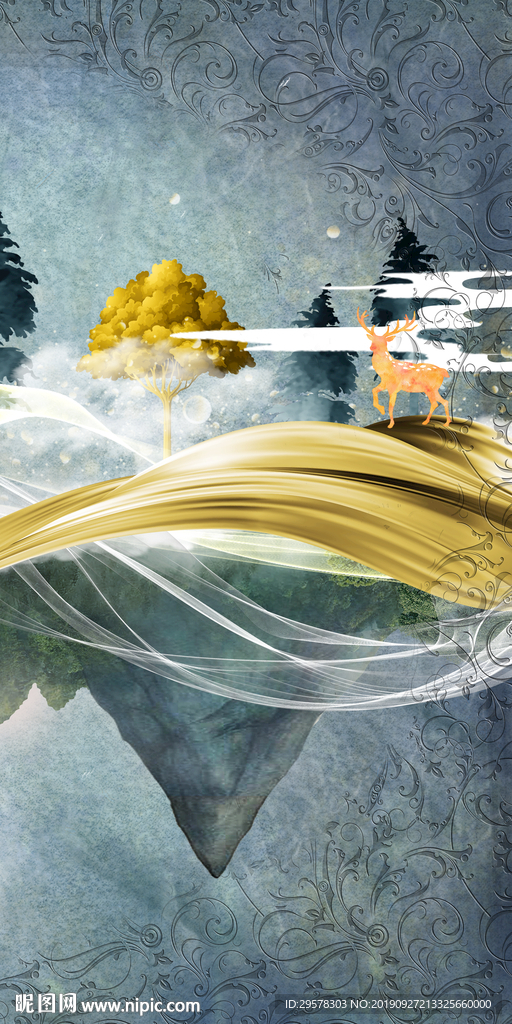 金色后现代玄关画 TIF分层