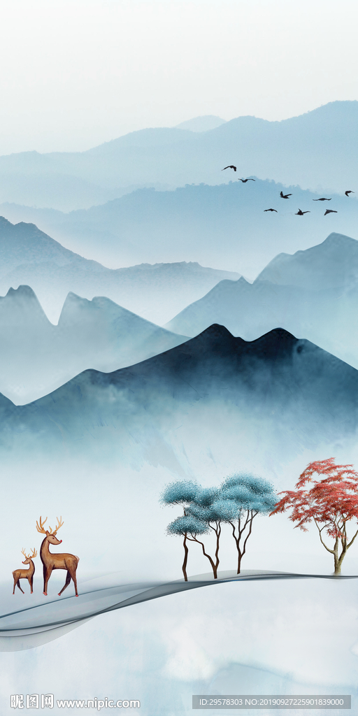 高档 中国风玄关画 TIF分层