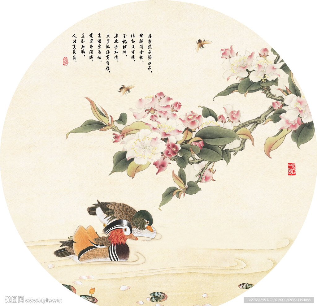 圆形花鸟装饰画