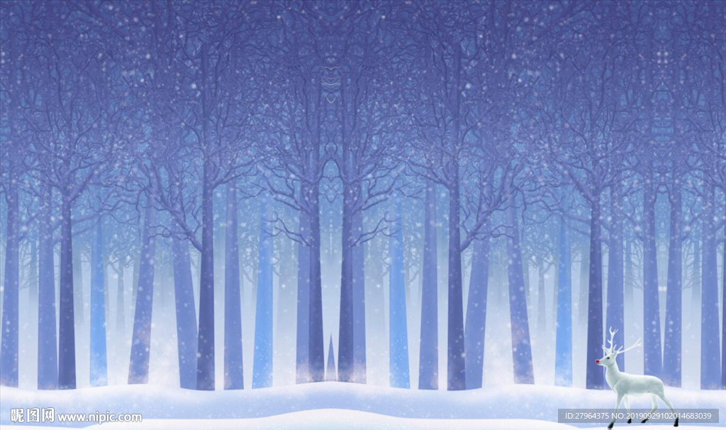 现代简约唯美梦幻树林梅花鹿背景