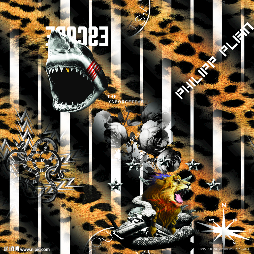 数码印花 范思哲 蛇 鲨鱼