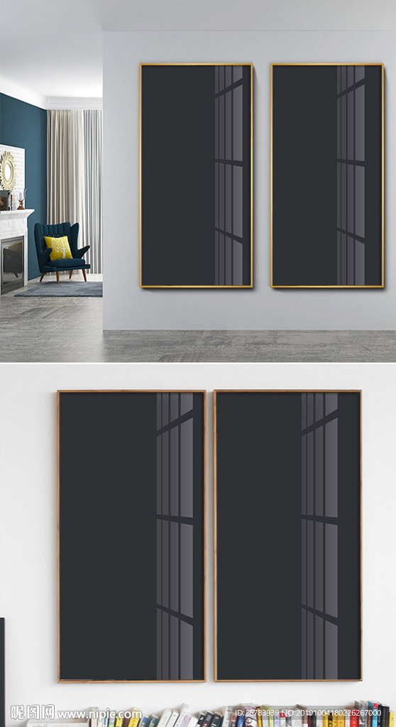 客厅玄关双联装饰画样机贴图