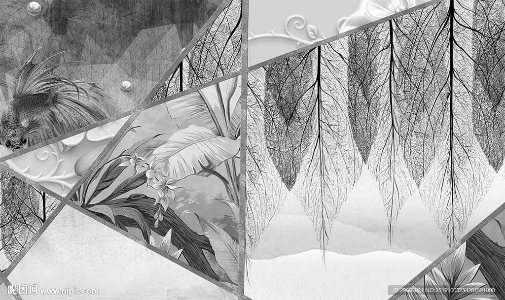 几何灰色装饰画 TIF分层