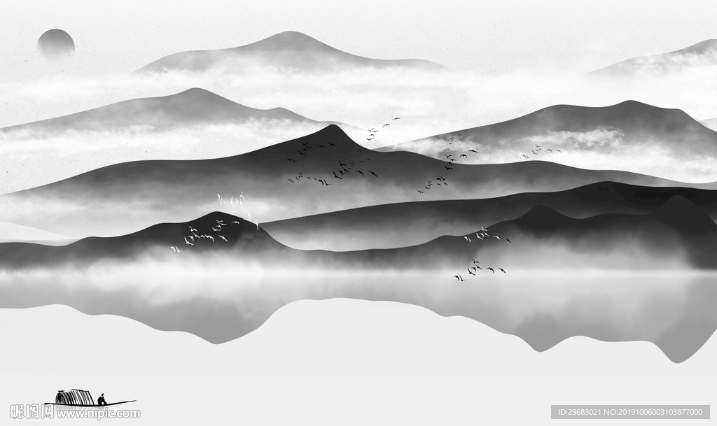 现代新灰色山水画 TIF分层