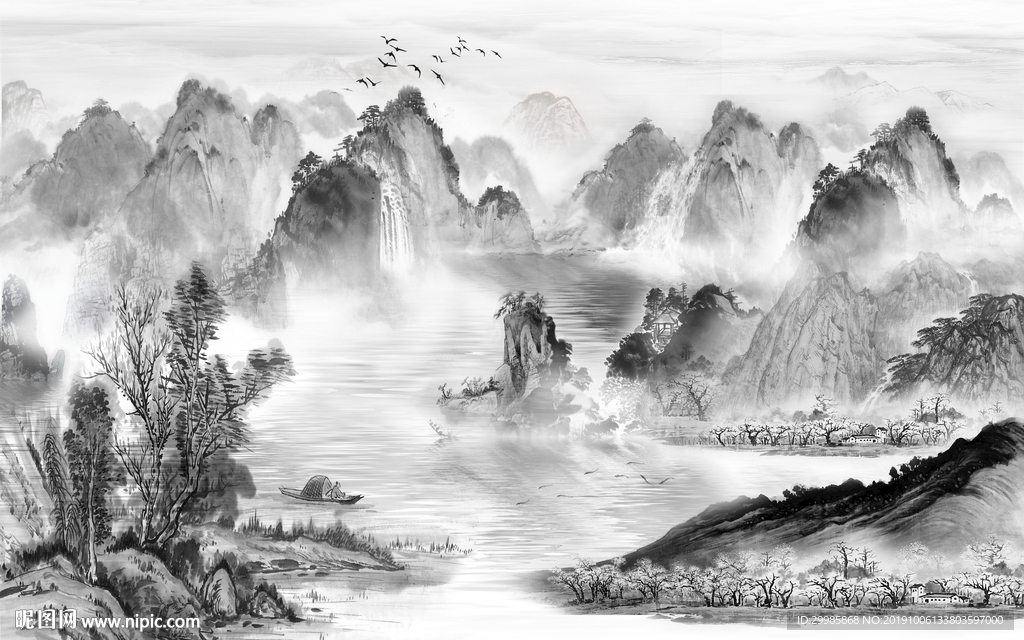 中式山水装饰画 TIF分层