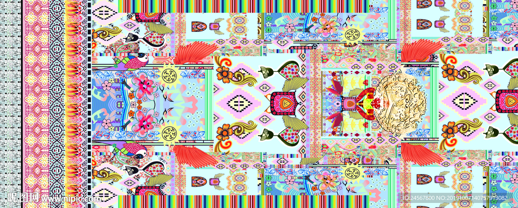 民族风 数码印花 腰果 大牌