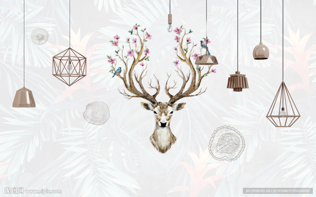 麋鹿电视背景墙 TIF分层