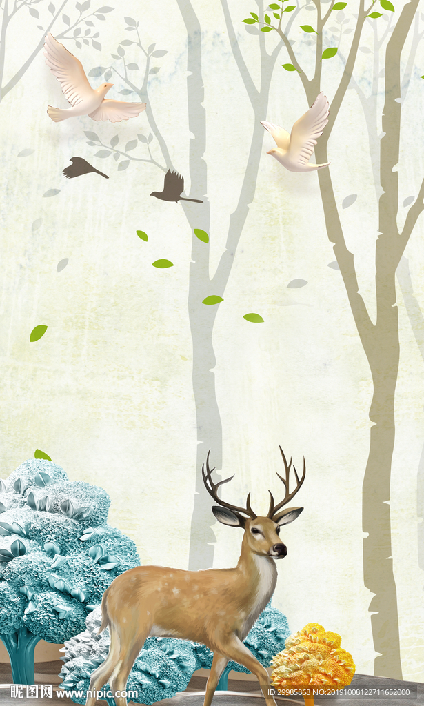 奢华欧式麋鹿 TIF分层 梅