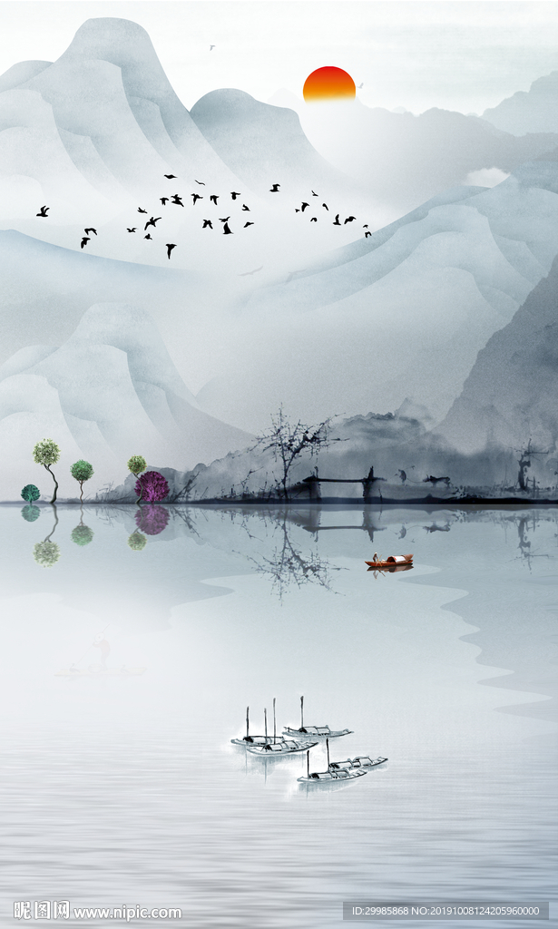 高档中国风山水画 TIF分层