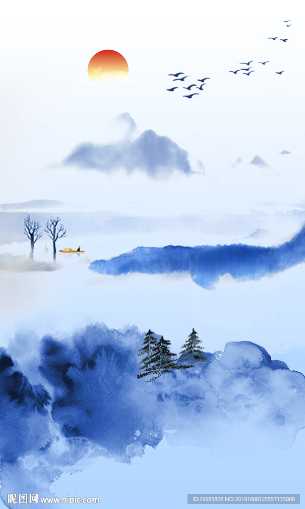 中式中国风山水画 TIF分层