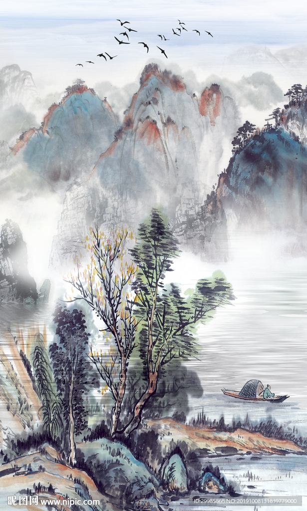 中式禅意山水画 TIF分层