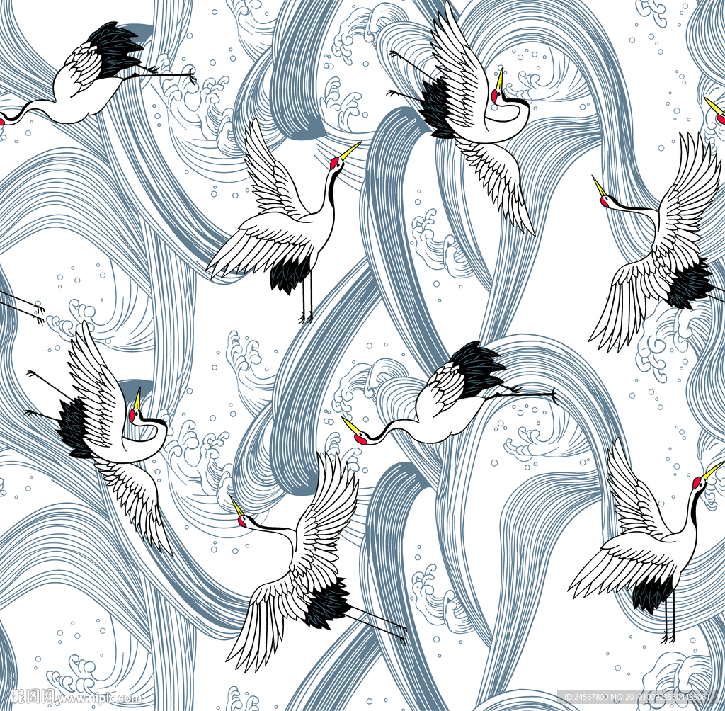 仙鹤 数码印花 大牌 线条