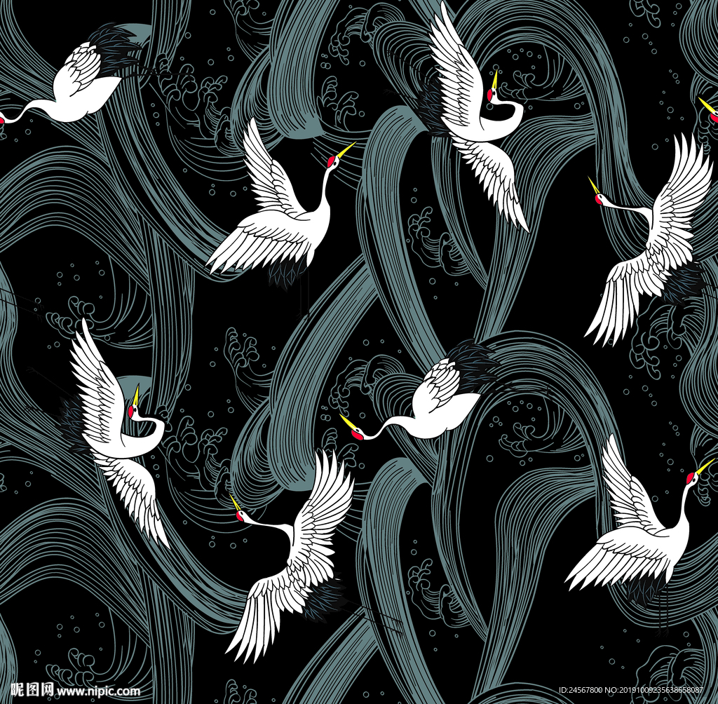 仙鹤 数码印花 大牌 线条