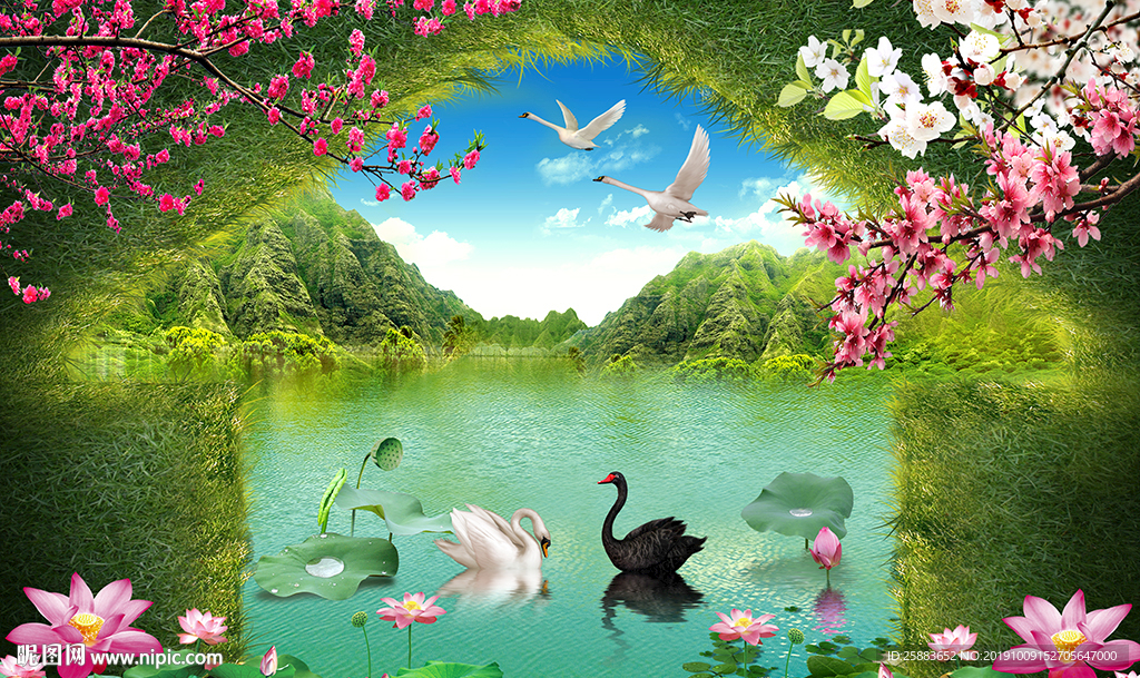 天鹅湖3D电视背景墙