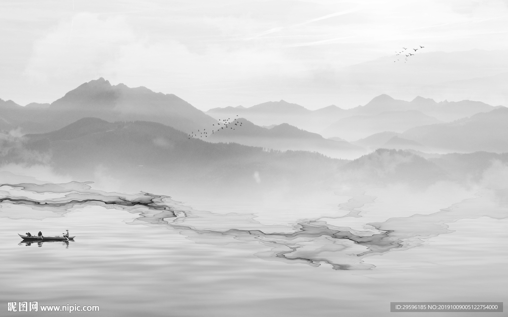 灰色新意境山水画 TIF分层