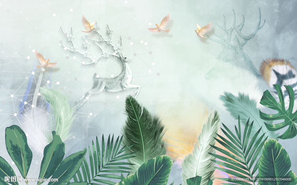 羽毛新意境山水画 TIF分层