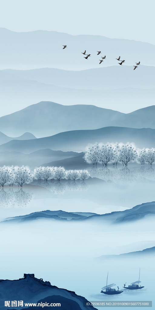 中式新款山水玄关 TIF分层