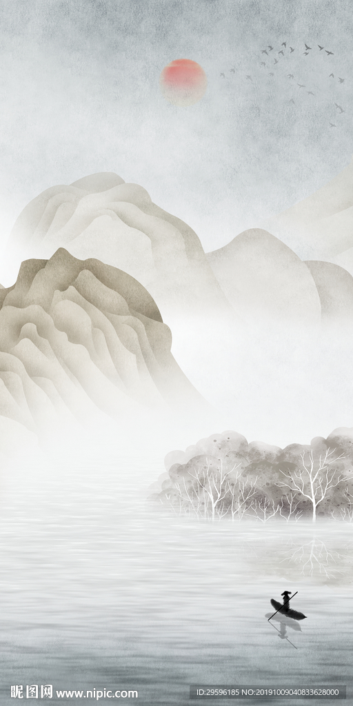 手绘意境新山水画 TIF分层