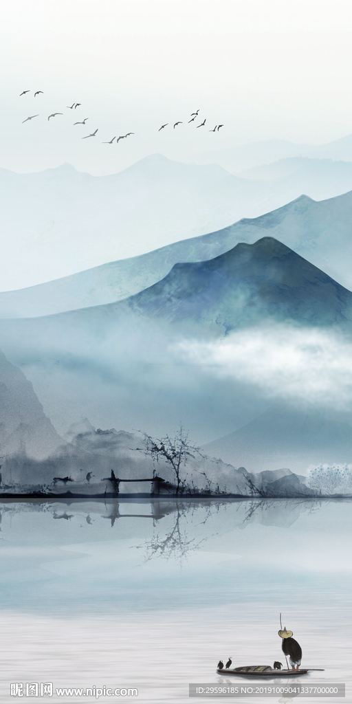 新中式意境新山水画 TIF分层