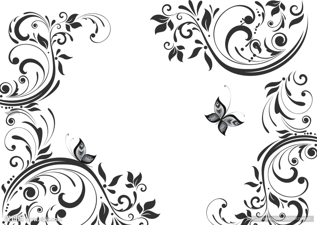 花 蝴蝶 对角花矢量图