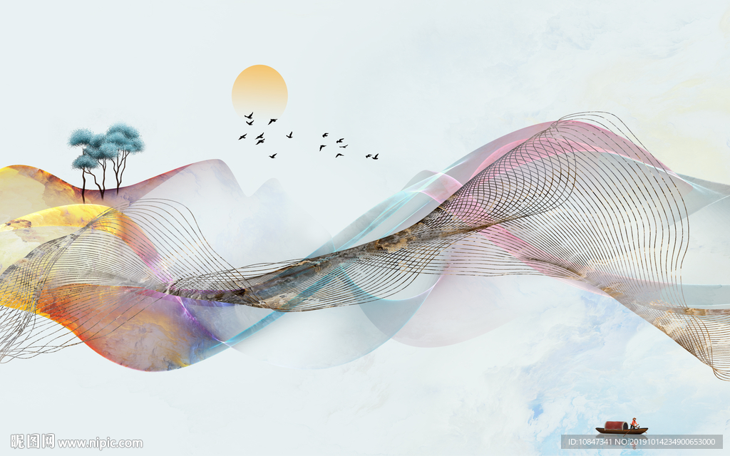 线条装饰北欧画 TIF分层